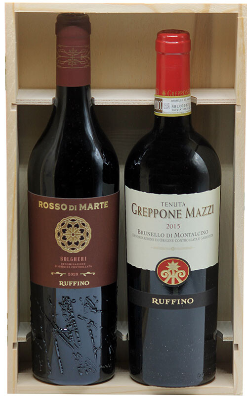 RUFFINO ROSSO DI MARTE 2020 E BRUNELLO GREPPONE MAZZI 2015 IN CASSA LEGNO